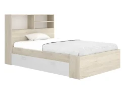 Lit 120 x 190 cm avec rangements - Coloris : Naturel et blanc + Sommier + Matelas - VARDIEL><noscript><img width=
