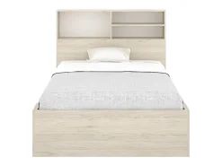 Lit 120 x 190 cm avec rangements - Coloris : Naturel et blanc + Sommier + Matelas - VARDIEL><noscript><img width=