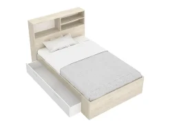 Lit 120 x 190 cm avec rangements - Coloris : Naturel et blanc + Sommier + Matelas - VARDIEL><noscript><img width=