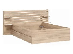 Vente-unique Lit 140 x 190/200 cm avec rangements - Coloris : Naturel + Sommier + Matelas - TENALIA II* Lit Avec Rangement