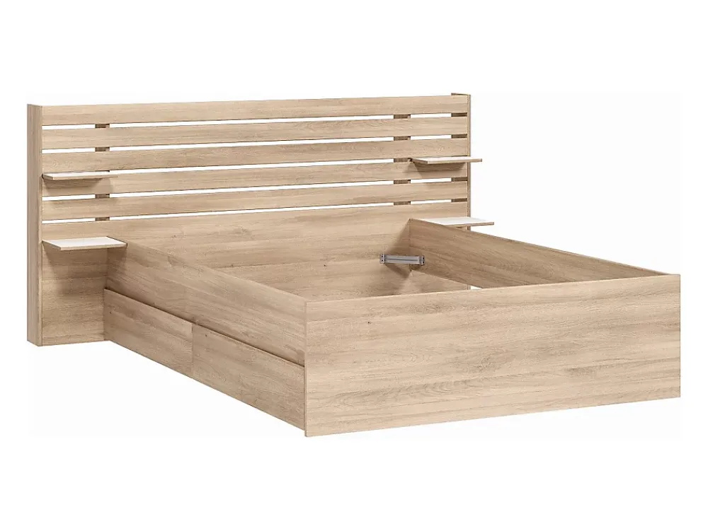 Vente-unique Lit 140 x 190/200 cm avec rangements - Coloris : Naturel + Sommier + Matelas - TENALIA II* Lit Avec Rangement