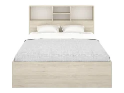 Lit 140 x 190 cm avec rangements - Coloris : Naturel et blanc - VARDIEL><noscript><img width=