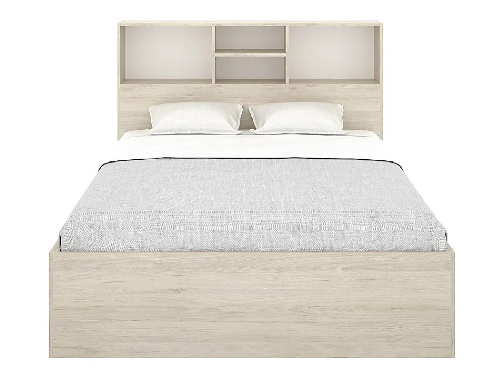 Lit 140 x 190 cm avec rangements - Coloris : Naturel et blanc - VARDIEL>Vente-unique Best