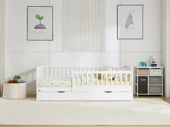 Lit 90 x 190 cm avec tiroir - Pin et MDF - Blanc + Matelas - PROVIATI>Vente-unique Hot