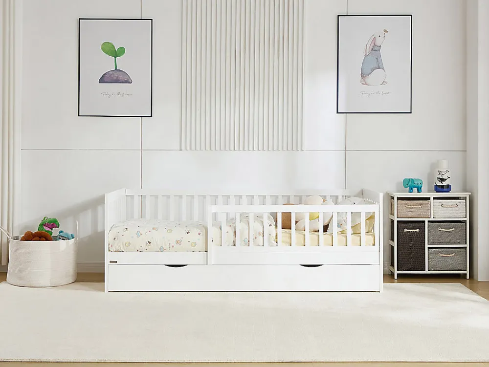 Lit 90 x 190 cm avec tiroir - Pin et MDF - Blanc + Matelas - PROVIATI>Vente-unique Hot