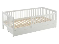 Lit 90 x 190 cm avec tiroir - Pin et MDF - Blanc + Matelas - PROVIATI><noscript><img width=