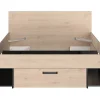 Vente-unique Lit 140 x 190/200 cm avec tête de lit et rangements - Coloris : Naturel et noir + Sommier + Matelas - KINSELIA* Lit Avec Rangement