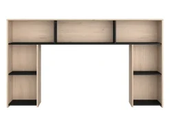 Vente-unique Lit 140 x 190/200 cm avec tête de lit et rangements - Coloris : Naturel et noir + Sommier + Matelas - KINSELIA* Lit Avec Rangement