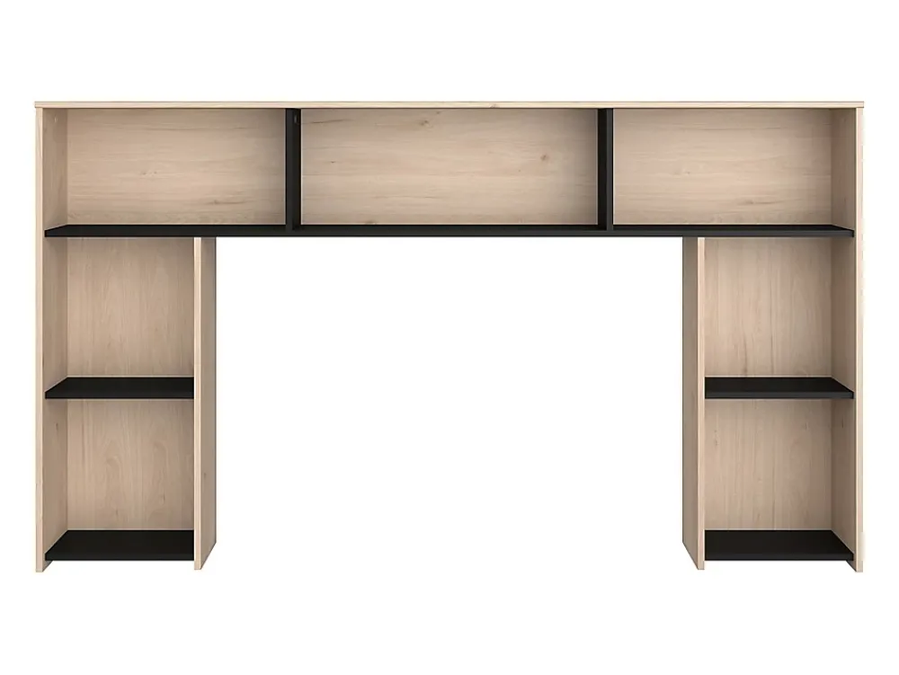 Vente-unique Lit 140 x 190/200 cm avec tête de lit et rangements - Coloris : Naturel et noir + Sommier + Matelas - KINSELIA* Lit Avec Rangement