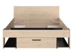 Lit 140 x 190/200 cm avec tête de lit et rangements - Coloris : Naturel et noir - KINSELIA><noscript><img width=