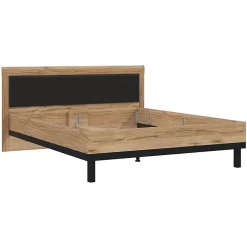 Lit 160 x 200 cm avec tête de lit décor bois chêne et noir - KAMILA>Meubletmoi New