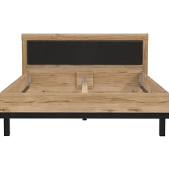 Lit 160 x 200 cm avec tête de lit décor bois chêne et noir - KAMILA><noscript><img width=