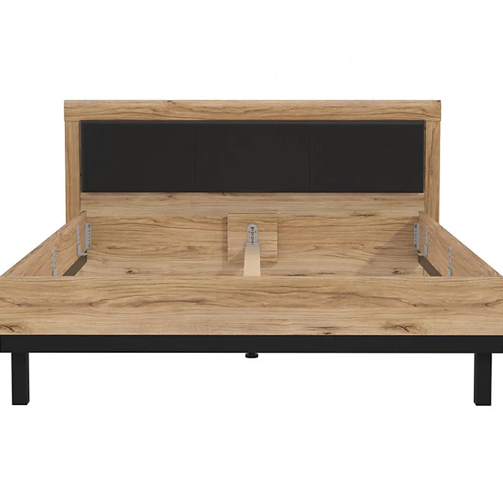 Lit 160 x 200 cm avec tête de lit décor bois chêne et noir - KAMILA>Meubletmoi New