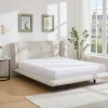 Vente-unique Lit 140 x 190 cm avec tête de lit capitonnée - Tissu - Beige - PENAVI* Lit Double