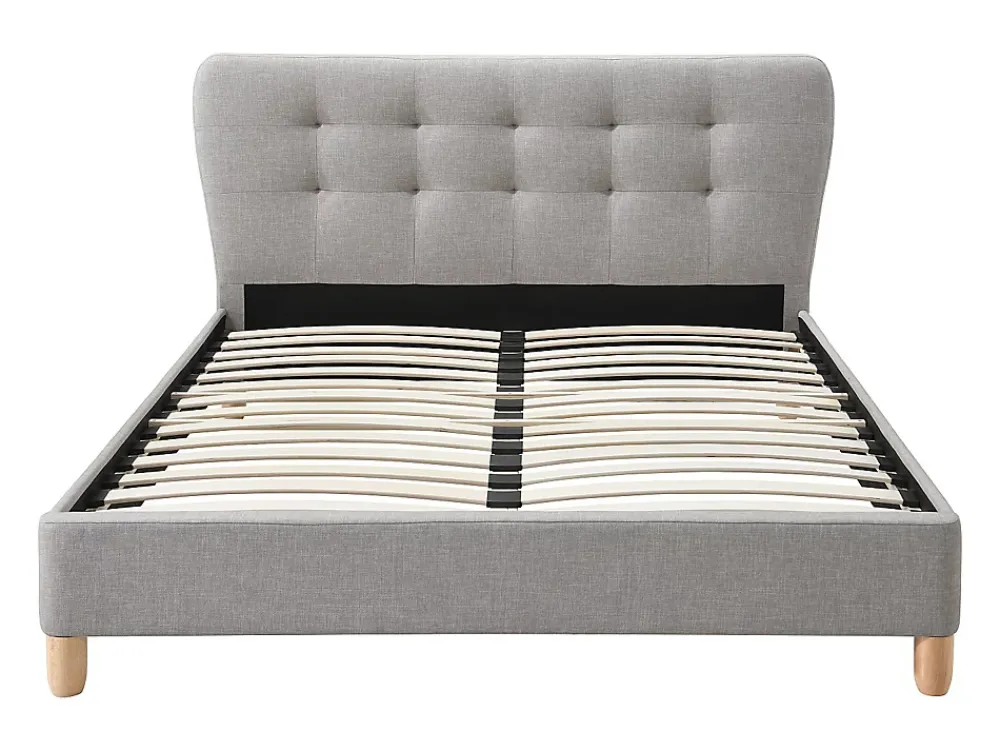Vente-unique Lit 140 x 190 cm avec tête de lit capitonnée - Tissu - Gris - ELIDE* Lit Double