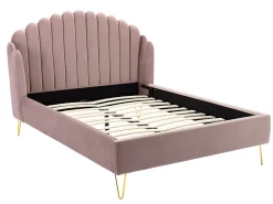Vente-unique Lit 140 x 190 cm avec tête de lit ondulée - Velours - Vieux rose + Matelas - SAGALI* Lit Double