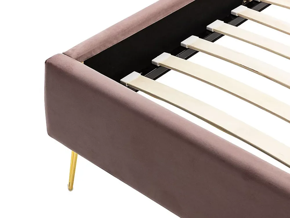 Vente-unique Lit 140 x 190 cm avec tête de lit ondulée - Velours - Vieux rose + Matelas - SAGALI* Lit Double