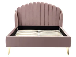 Vente-unique Lit 140 x 190 cm avec tête de lit ondulée - Velours - Vieux rose + Matelas - SAGALI* Lit Double