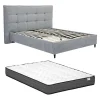 Lit 180 x 200 cm avec tête de lit capitonnée - Tissu - Gris + Matelas - NIRPIO>Vente-unique New
