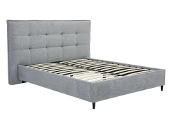 Lit 180 x 200 cm avec tête de lit capitonnée - Tissu - Gris + Matelas - NIRPIO>Vente-unique New