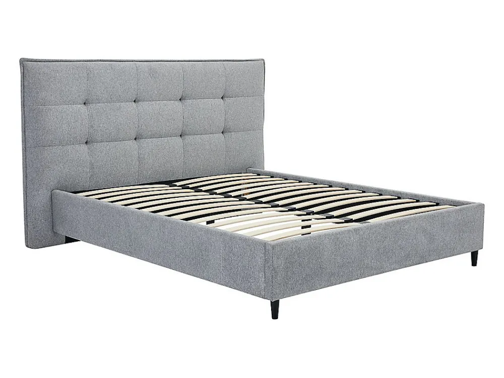 Lit 180 x 200 cm avec tête de lit capitonnée - Tissu - Gris + Matelas - NIRPIO>Vente-unique New