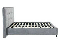 Lit 180 x 200 cm avec tête de lit capitonnée - Tissu - Gris + Matelas - NIRPIO><noscript><img width=