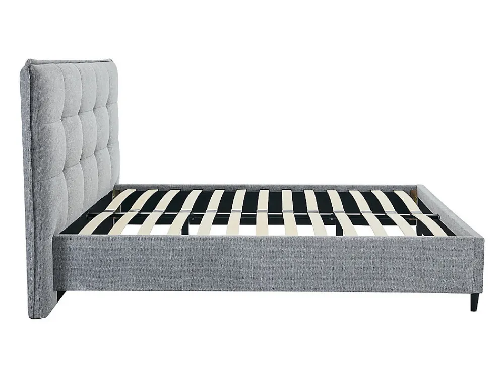 Lit 180 x 200 cm avec tête de lit capitonnée - Tissu - Gris + Matelas - NIRPIO>Vente-unique New