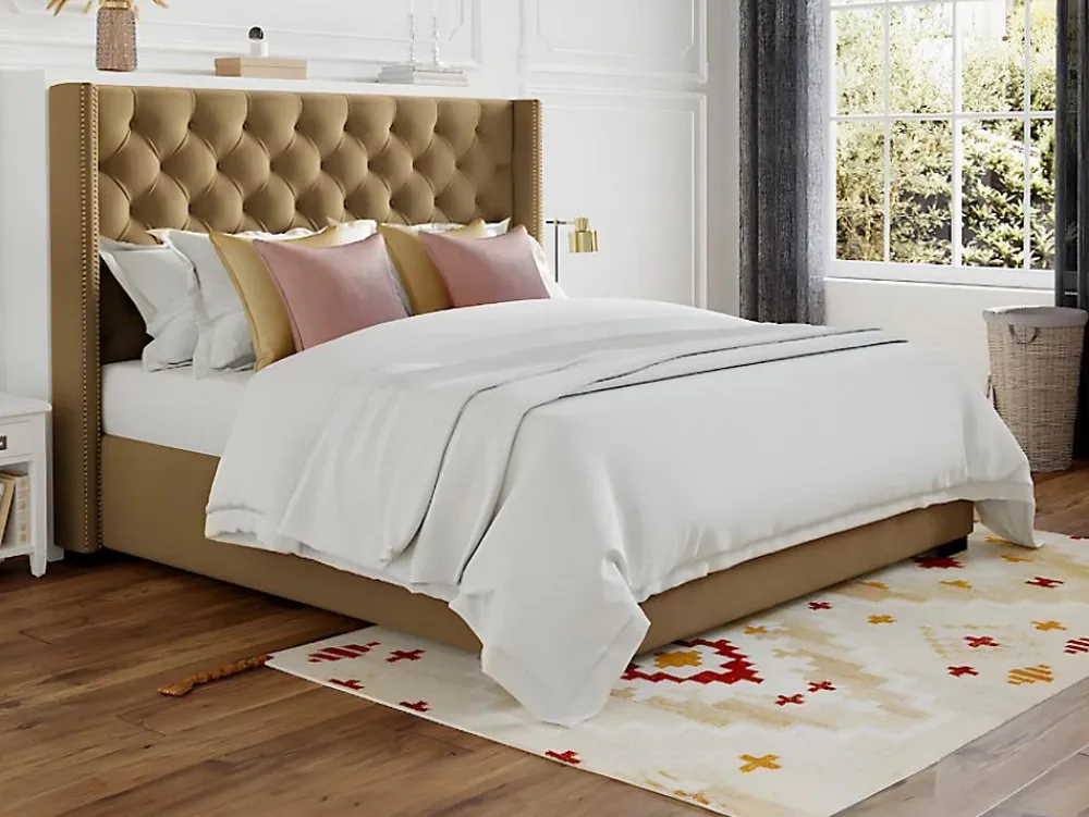 Vente-unique Lit 180 x 200 cm avec tête de lit capitonnée - Tissu - Beige + Matelas - MASSIMO II* Lit Double