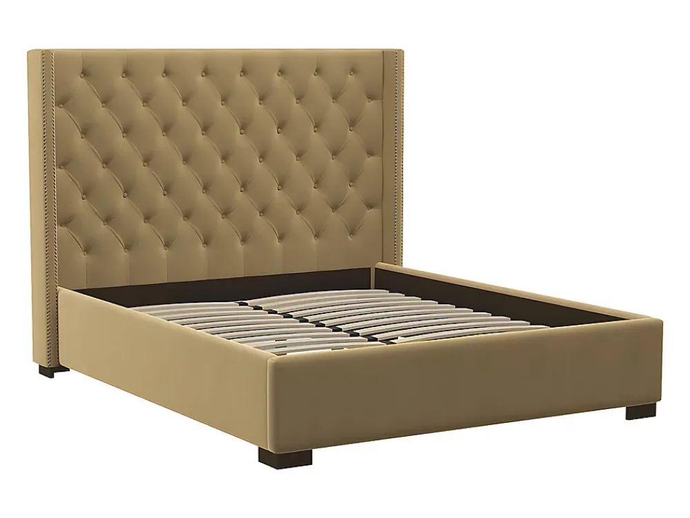 Vente-unique Lit 180 x 200 cm avec tête de lit capitonnée - Tissu - Beige + Matelas - MASSIMO II* Lit Double