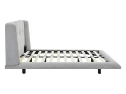 Vente-unique Lit 160 x 200 cm avec tête de lit capitonnée - Tissu - Gris clair + Matelas - PENAVI* Lit Double
