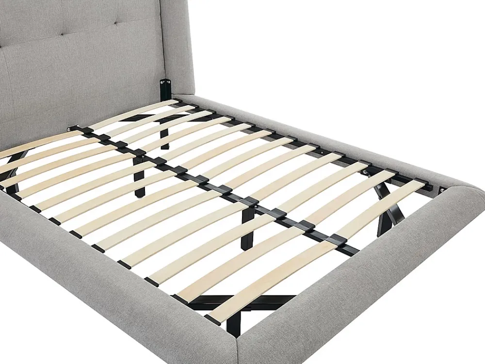 Vente-unique Lit 160 x 200 cm avec tête de lit capitonnée - Tissu - Gris clair + Matelas - PENAVI* Lit Double
