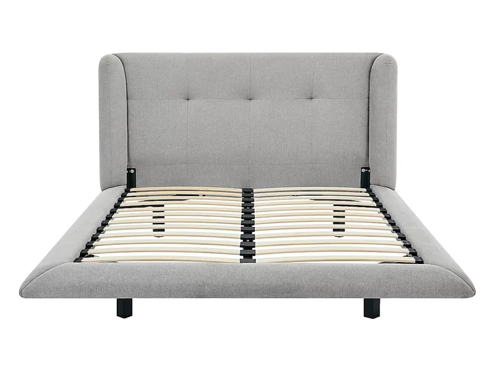 Vente-unique Lit 160 x 200 cm avec tête de lit capitonnée - Tissu - Gris clair + Matelas - PENAVI* Lit Double