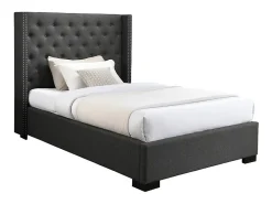 Vente-unique Lit 120 x 200 cm avec tête de lit capitonnée - Tissu - Gris - MASSIMO* Lit Simple