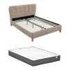 Lit 160 x 200 cm avec tête de lit capitonnée - Tissu - Beige + Matelas - ELIDE>Vente-unique Best