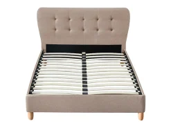 Lit 160 x 200 cm avec tête de lit capitonnée - Tissu - Beige + Matelas - ELIDE><noscript><img width=