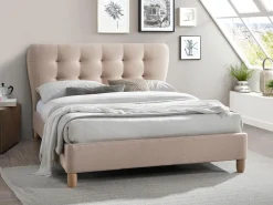 Lit 160 x 200 cm avec tête de lit capitonnée - Tissu - Beige + Matelas - ELIDE><noscript><img width=