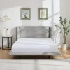 Vente-unique Lit 140 x 190 cm avec tête de lit capitonnée - Tissu - Gris clair - PENAVI* Lit Double