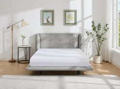 Vente-unique Lit 140 x 190 cm avec tête de lit capitonnée - Tissu - Gris clair - PENAVI* Lit Double