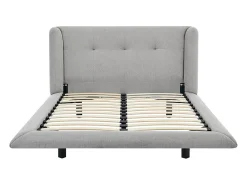 Vente-unique Lit 140 x 190 cm avec tête de lit capitonnée - Tissu - Gris clair - PENAVI* Lit Double