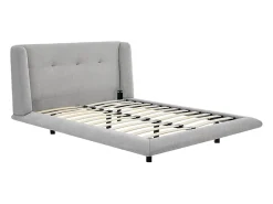 Vente-unique Lit 140 x 190 cm avec tête de lit capitonnée - Tissu - Gris clair - PENAVI* Lit Double