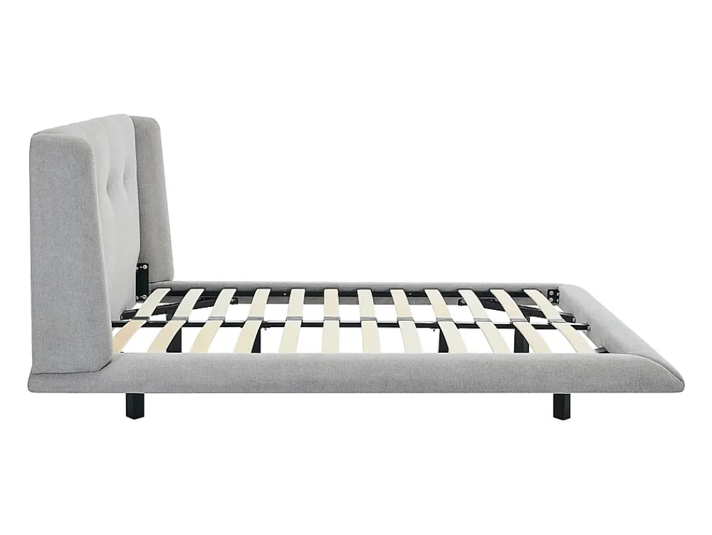 Vente-unique Lit 140 x 190 cm avec tête de lit capitonnée - Tissu - Gris clair - PENAVI* Lit Double