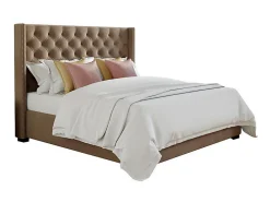 Lit 180 x 200 cm avec tête de lit capitonnée - Tissu - Beige - MASSIMO II><noscript><img width=