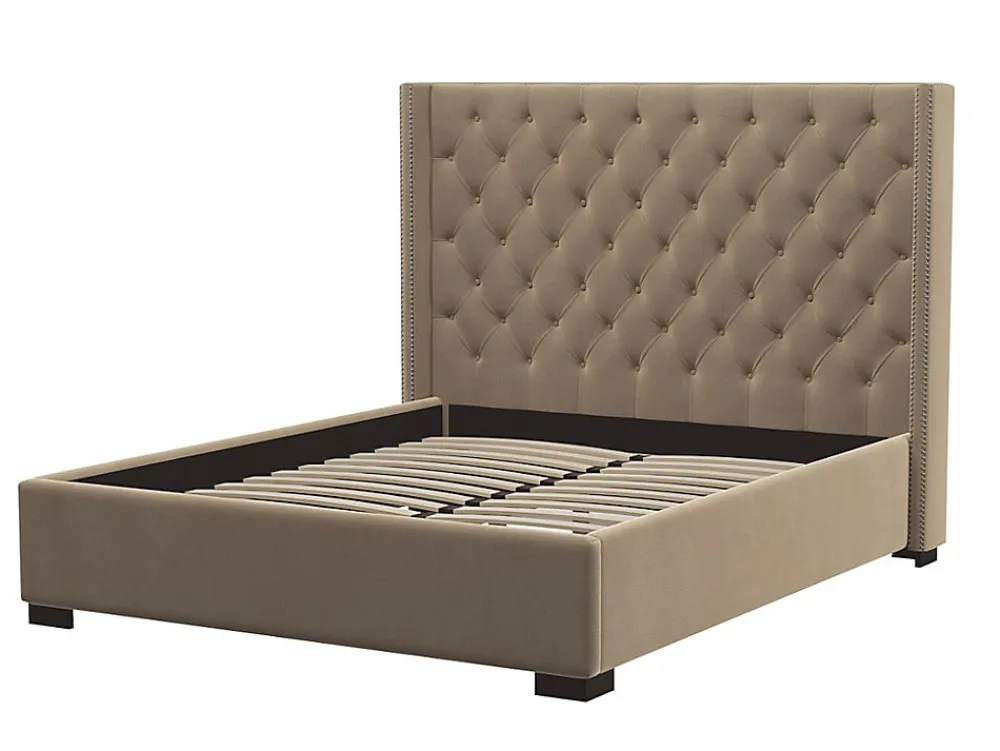 Lit 180 x 200 cm avec tête de lit capitonnée - Tissu - Beige - MASSIMO II>Vente-unique Outlet