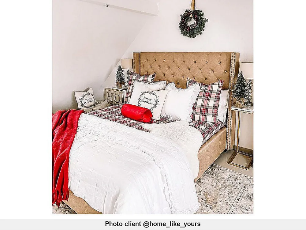 Lit 180 x 200 cm avec tête de lit capitonnée - Tissu - Beige - MASSIMO II>Vente-unique Outlet