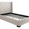 Lit 120 x 200 cm avec tête de lit capitonnée - Tissu - Beige - MASSIMO>Vente-unique Outlet