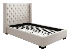 Lit 120 x 200 cm avec tête de lit capitonnée - Tissu - Beige - MASSIMO>Vente-unique Outlet