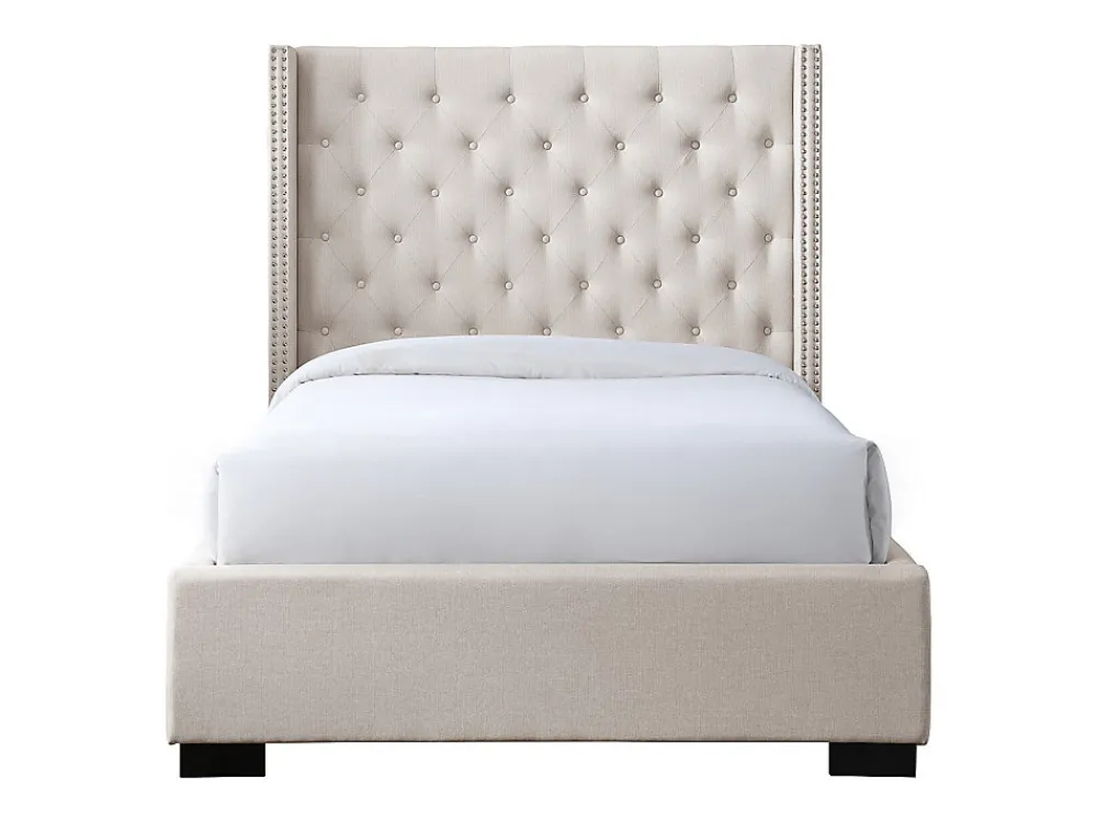 Lit 120 x 200 cm avec tête de lit capitonnée - Tissu - Beige - MASSIMO>Vente-unique Outlet