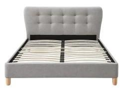 Vente-unique Lit 160 x 200 cm avec tête de lit capitonnée - Tissu - Gris clair - ELIDE* Lit Double