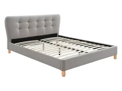 Vente-unique Lit 160 x 200 cm avec tête de lit capitonnée - Tissu - Gris clair - ELIDE* Lit Double