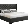 Lit 200 x 200 cm avec tête de lit capitonnée - Tissu - Gris - MASSIMO>Vente-unique Sale